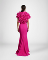 STRAPLESS JERSEY GOWN AND 3D FLORAL BOLERO