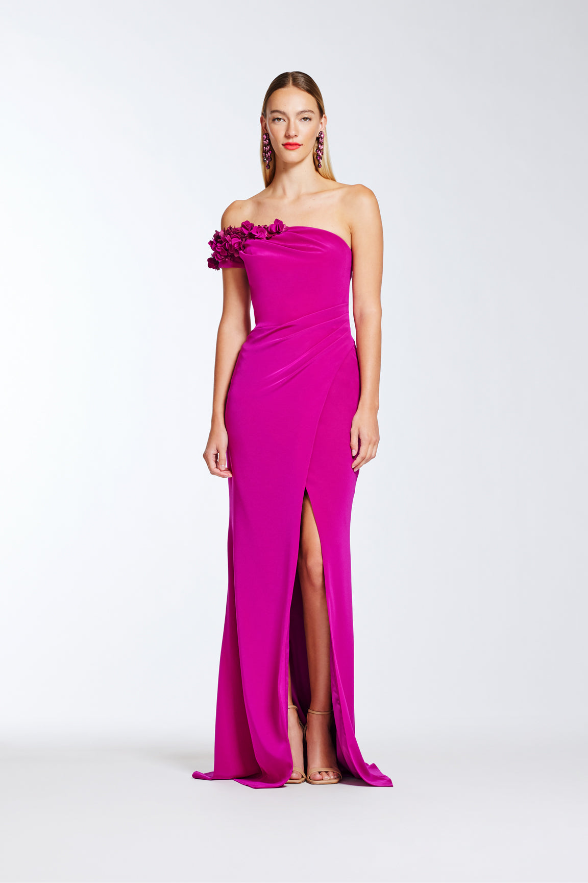 ASYMMETRICAL OFF-THE-SHOULDER GOWN
