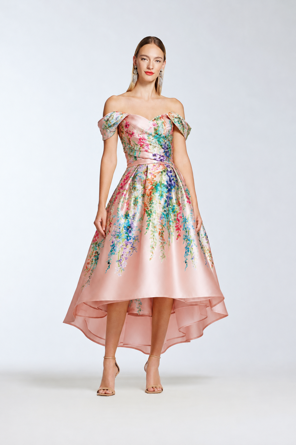 OFF-THE-SHOULDER HIGH LOW DRESS