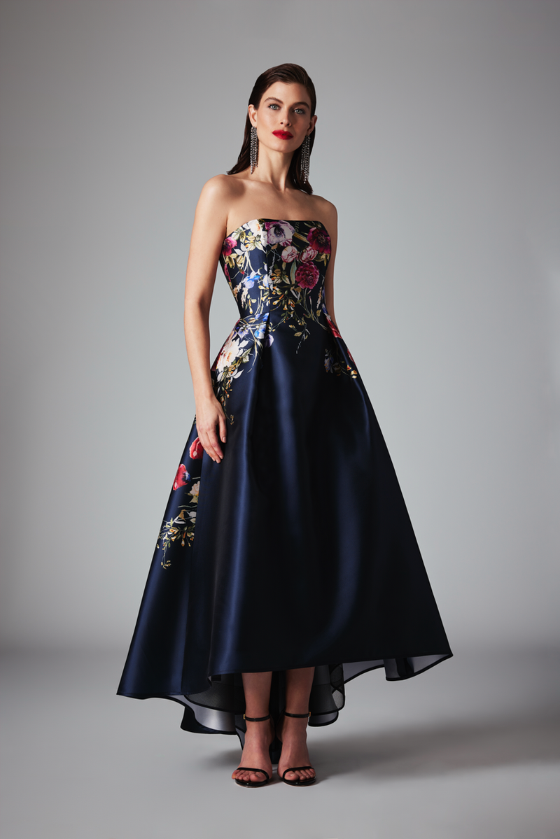 Black strapless high low dress sales