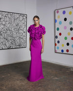 STRAPLESS JERSEY GOWN AND 3D FLORAL BOLERO