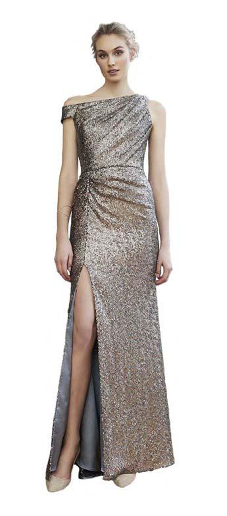 Vestido asimétrico con lentejuelas sin mangas